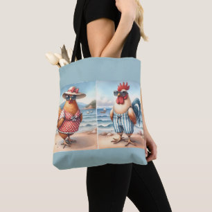Kippen in zwemkleding aan de kust draagtas