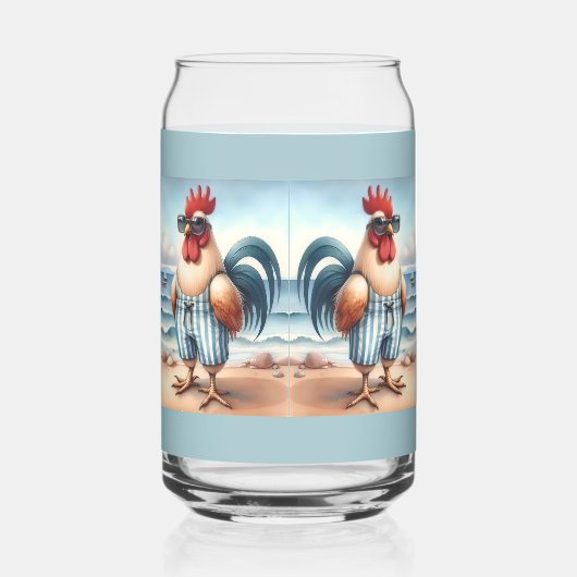 Kippen in zwemkleding aan zee blikvorm glas (Links)