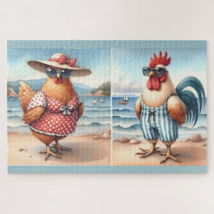 Kippen in zwemkleding aan zee legpuzzel