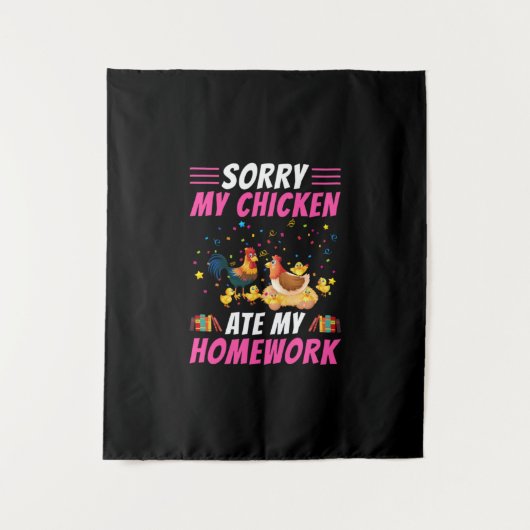 Kippen Kunst Mijn Kip Heeft Mijn Huiswerk Opgegete Wandkleed (Voorkant)