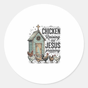 Kippen Kweken Jezus Prijs Vintage Boerderij T-shir Ronde Sticker