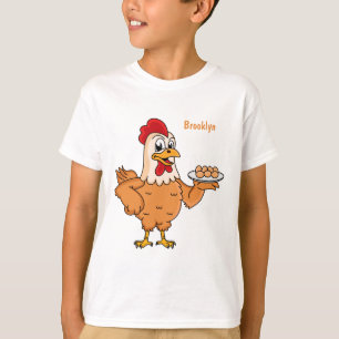 Kippen met eieren op de cartoon van borden t-shirt