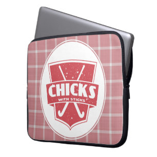 Kippen met fiets en laptophoes laptop sleeve