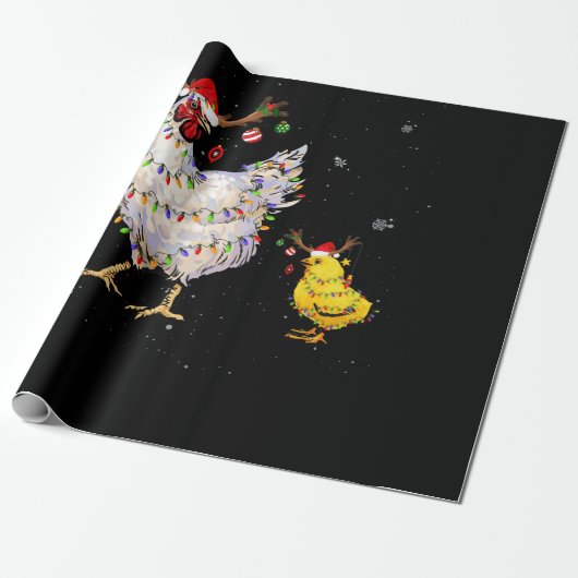 Kippen met kerstmis T-shirt Reindekerlicht Cadeaupapier (Uitgerold)