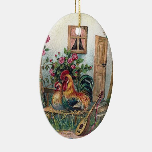 Kippen met lute en eieren keramisch ornament (Rechts)