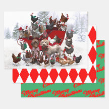 KIPPEN MET SANTA HATS EN DOGS WRAPPPAPIER