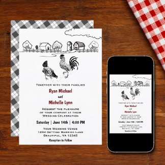 Kippen Rooster en Hen Chicken Boerderij Wedding Kaart