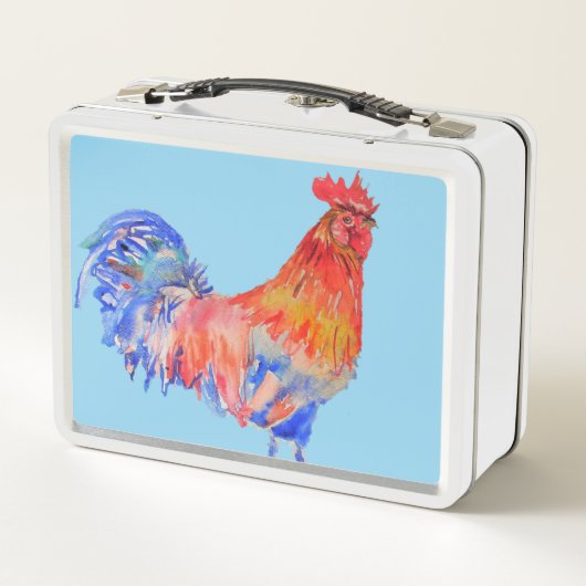 Kippen Rooster Waterverf Chids Name Lunch Box (Achterkant)