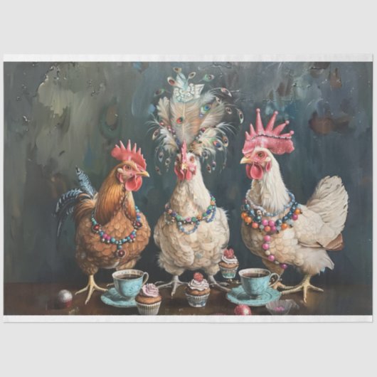 Kippen Thee Party Decoupage Tissuepapier (Voorkant)