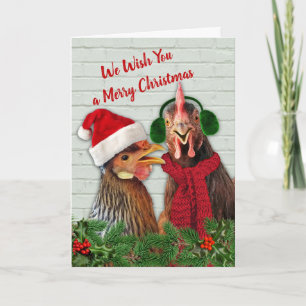 Kippen willen je een prettige kerst kaart