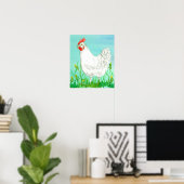 Kippenboer White Leghorn Blue Waterverf Poster (Thuiskantoor)