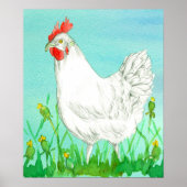 Kippenboer White Leghorn Blue Waterverf Poster (Voorkant)