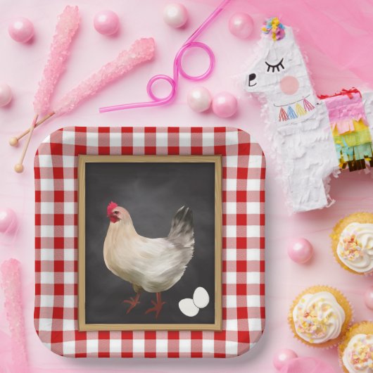 Kippeneieren Rood en Wit Land Gingham Papieren Bordje (Feest)