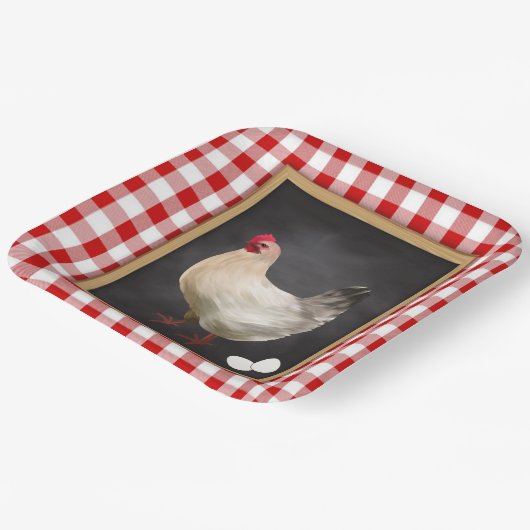 Kippeneieren Rood en Wit Land Gingham Papieren Bordje (Gebogen)