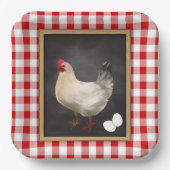 Kippeneieren Rood en Wit Land Gingham Papieren Bordje (Voorkant)