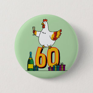 Kippenliefhebber Verjaardag 60e Hen Kip Pluimvee Ronde Button 5,7 Cm