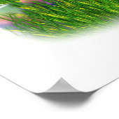 Kip's in een paasmandje (gele tekst) poster (Hoek)