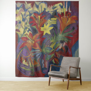 Kirchner Expressionistische Levendige Oranje Lelie Wandkleed
