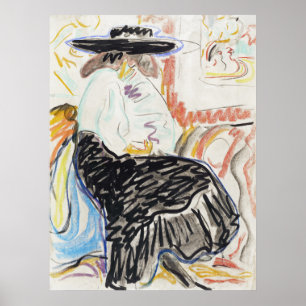 Kirchner Gezeten Vrouw Expressionistische Schets K Poster