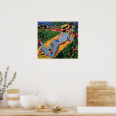 Kirchner - liggend blauw figuur met stro Pet Poster (Keuken)