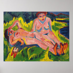 Kirchner - twee roze figuren op het meer poster