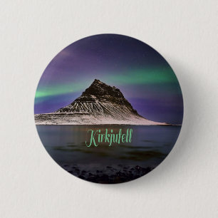 Kirkjufall Mountain in de Noordelijke Lichten van Ronde Button 5,7 Cm