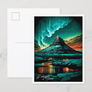 Kirkjufell Iceland Art Vintage reisillustratie Briefkaart