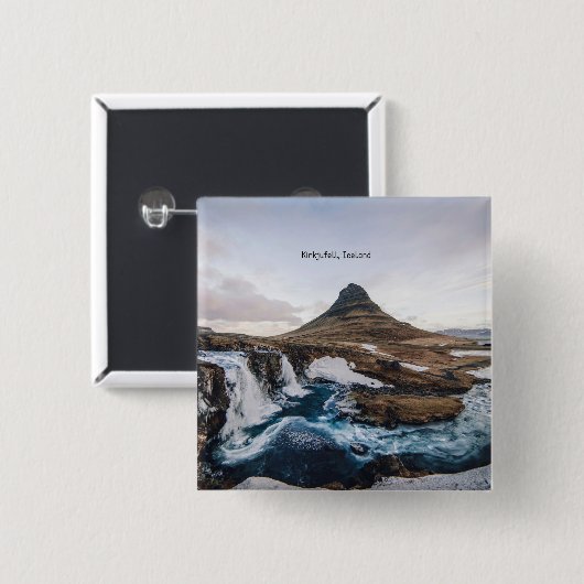 Kirkjufell, Kerkberg, IJsland Vierkante Button 5,1 Cm (Voorkant /achterkant)