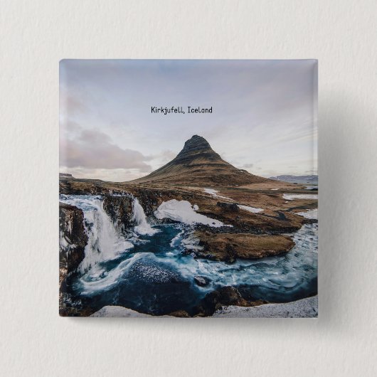Kirkjufell, Kerkberg, IJsland Vierkante Button 5,1 Cm (Voorkant)