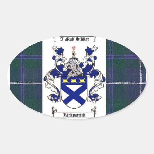 Kirkpatrick Crest over Douglas Blue Tartan Ovale Sticker (Voorkant)