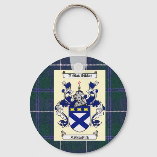 Kirkpatrick Crest over Douglas Blue Tartan Sleutelhanger (Voorkant)