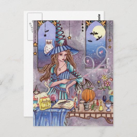 Kirra - Carte postale Sorcière, Chat et Chouette (Devant / Derrière)