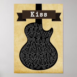 Kiss Black Guitar Song Lyric Wall Art afdrukken Poster