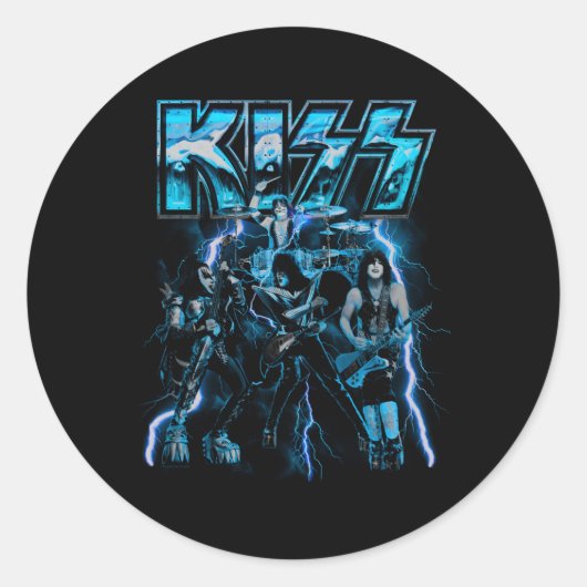 Kiss Blue Lightning Ronde Sticker (Voorkant)