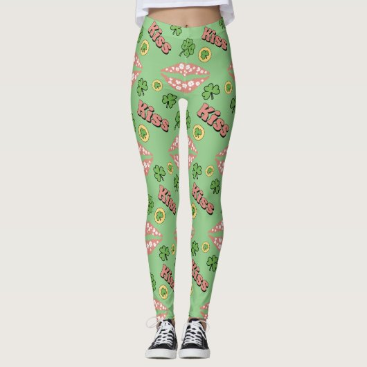 Kiss Clover Lips St. Patrick's Day Sage Leggings (Voorkant)