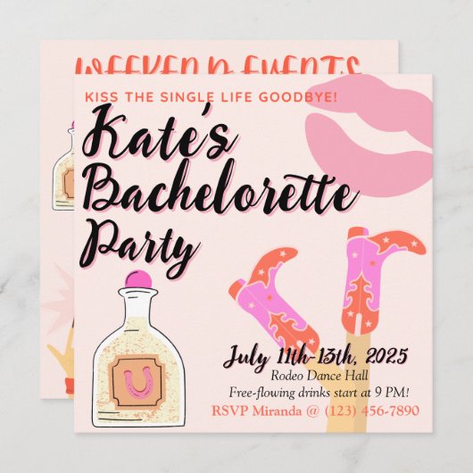 Kiss Goodbye Bachelorette Invitation (Devant / Derrière)