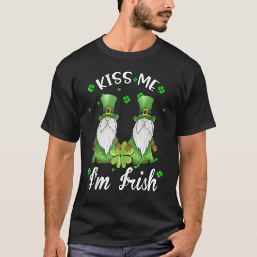 Kiss Ik ben Irish Gnome Shamrock C Saint Patrick D T-shirt (Voorkant)
