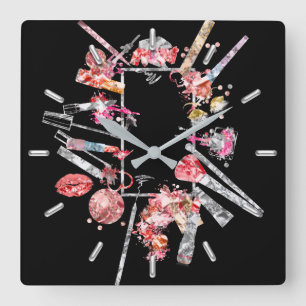 Kiss Lips Black Roze Rose Gold Makeup Beauty Vierkante Klok