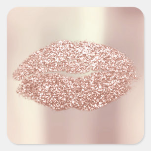 Kiss Lips Glitter Beauty Make-up 16e Roos Goud Vierkante Sticker