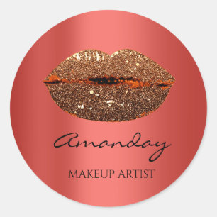 Kiss Lips Make-up Aangepaste Naam Rood Goud Ronde Sticker