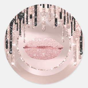 Kiss Lips Makeup Artist drijft Roos Glitters Ronde Sticker