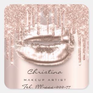 Kiss Lips Makeup Artist Glitter Drijft een spaarza Vierkante Sticker