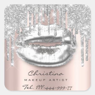 Kiss Lips Makeup Artist Glitter steekt licht grijs Vierkante Sticker