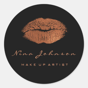 Kiss Lips Makeup Beauty Black Copper Roos Gold Ronde Sticker