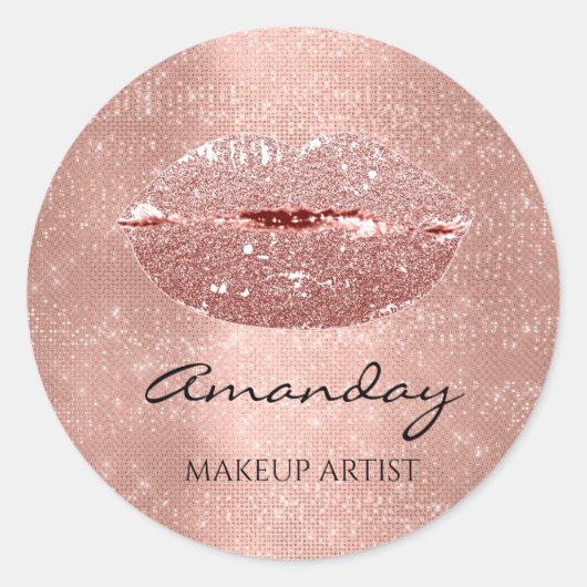 Kiss Lips Makeup Custom Name Roos Gold Ronde Sticker (Voorkant)