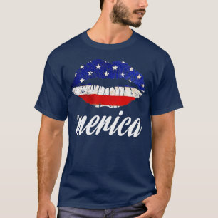 Kiss Lips Merica Funny Love 4th of Juli American F T-shirt