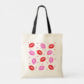 Kiss Lips Roze en Rood, Harten Witte Canvas tas (Achterkant)