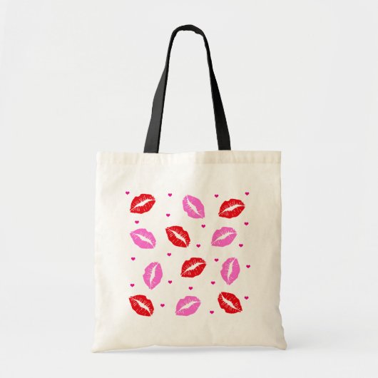 Kiss Lips Roze en Rood, Harten Witte Canvas tas (Voorkant)