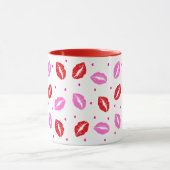 Kiss Lips Roze en Rood, Heart Ceramic Mok (Midden)