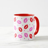 Kiss Lips Roze en Rood, Heart Ceramic Mok (Voorkant rechts)